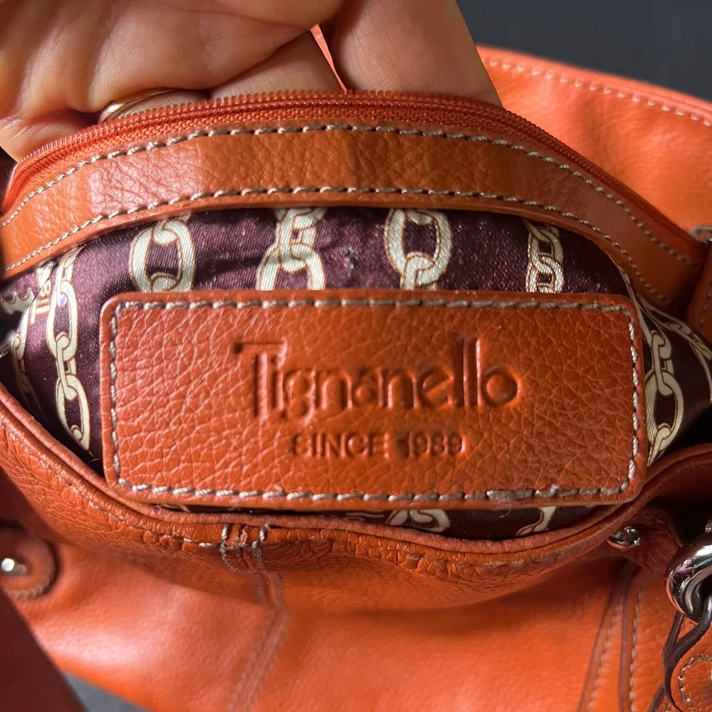 Tignanello Burnt Orange Pebbled Leather Shoulder Bag Y2k 90s Boho Dopamine Retro - Picture 15 of 15
